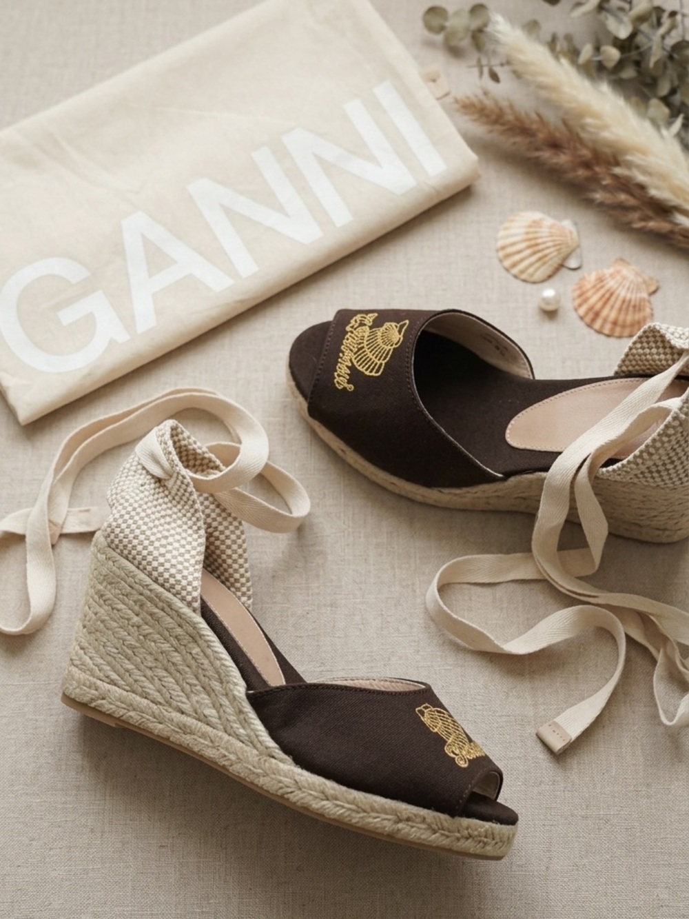 GANNI High Summer Embroidered Espadrille Wedge Sandals 9 NIB